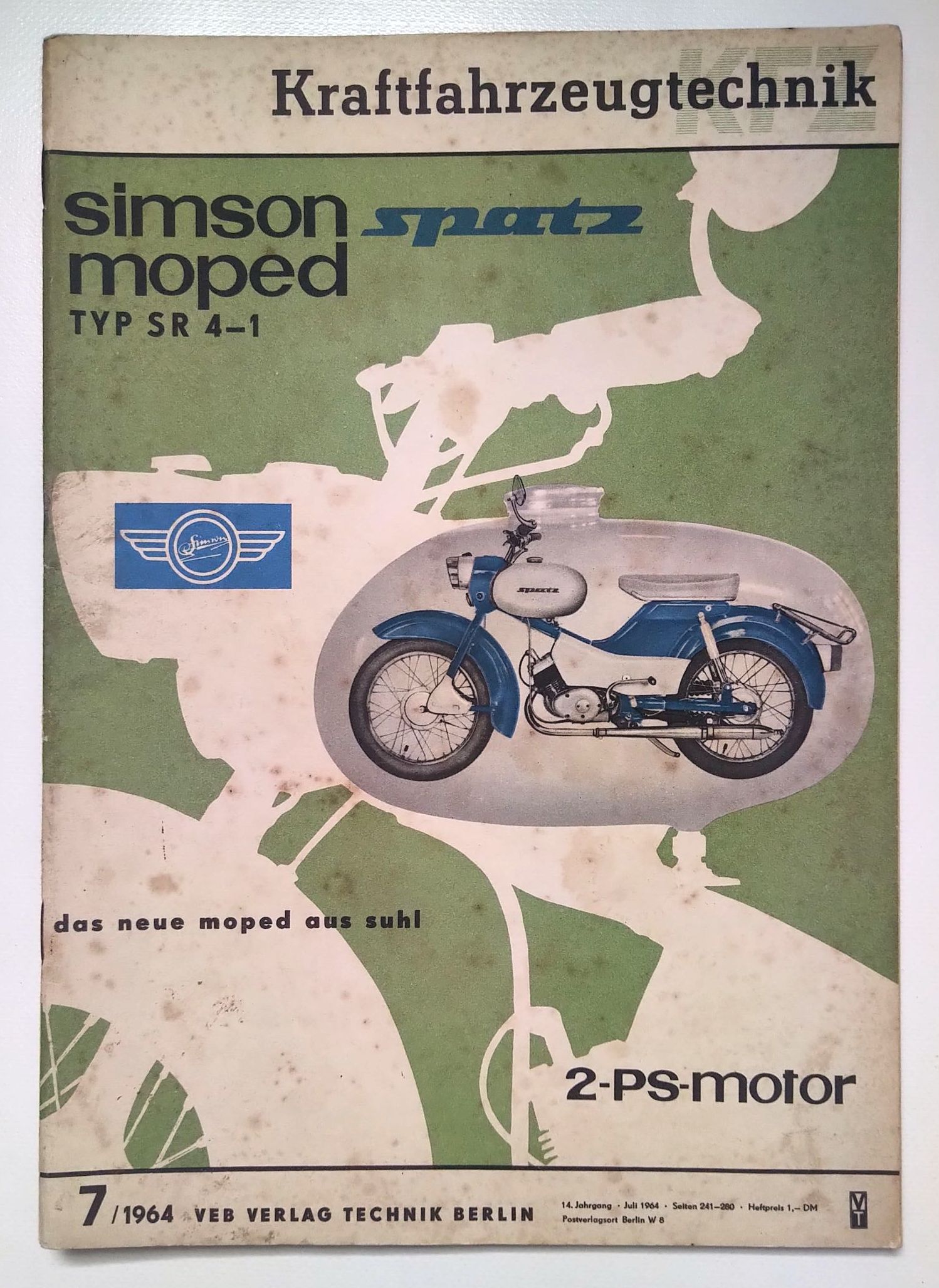 Kraftfahrzeugtechnik Zeitschrift DDR Nr 7 Simson Moped Spatz 1964