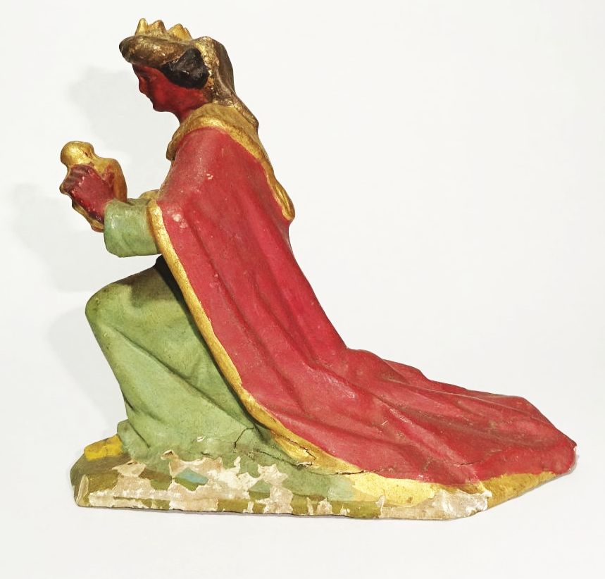 Geschnitzte Krippenfigur Balthasar Weihnachtsfigur um 1900 wohl Grödnertal