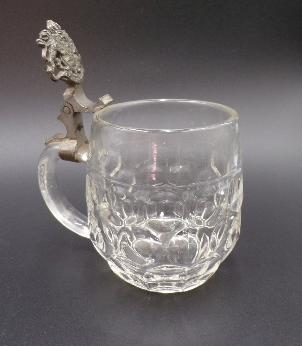 Alter Bierkrug aus Glas ohne Zinndeckel Sachsen Wappen um 1900 Alter Bierkrug aus Glas ohne Zinndeckel Sachsen Wappen um 1900