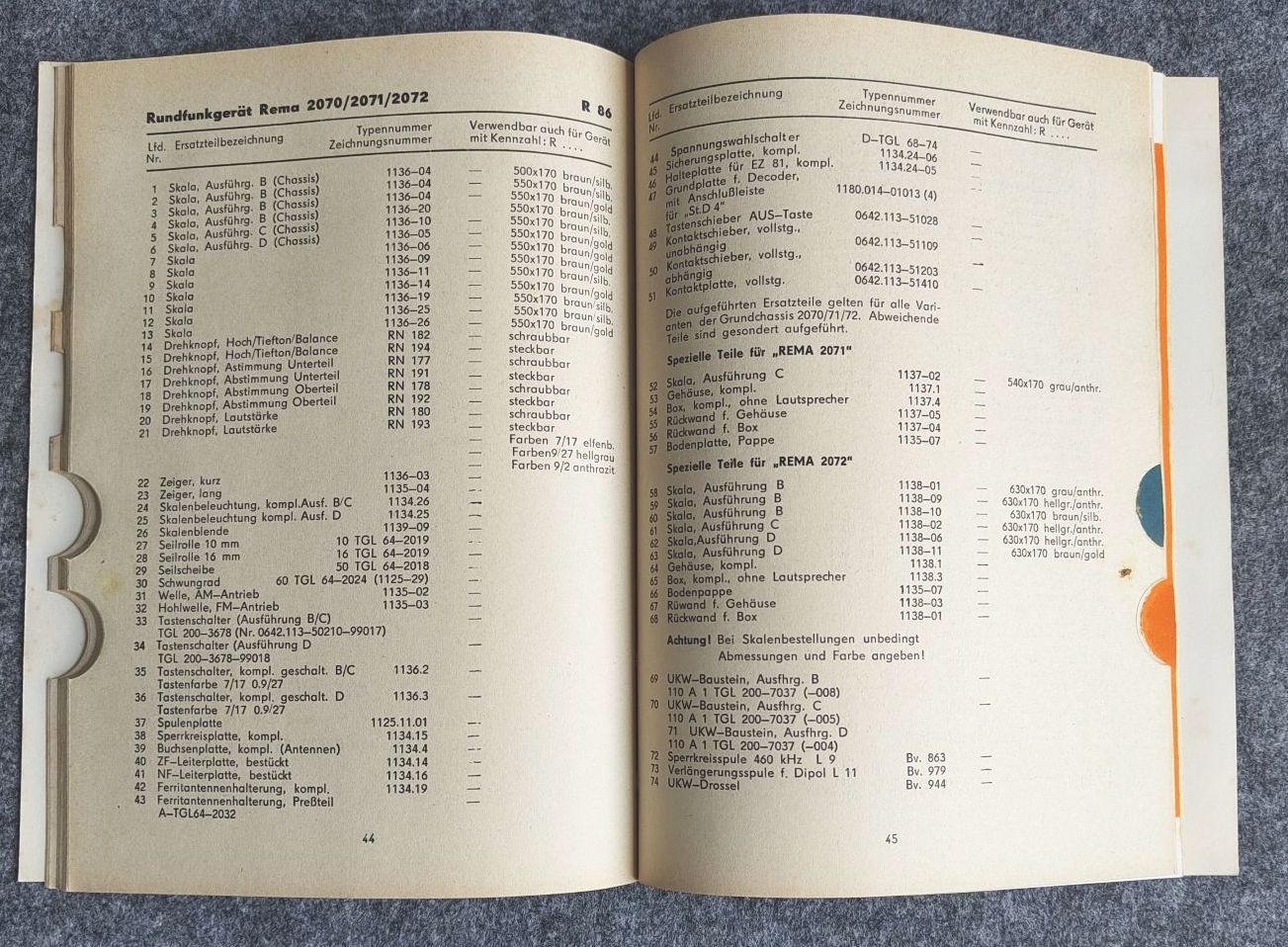 RFT Ersatzteilkatalog Nachtrag 1970 VEB Industrievertrieb Rundfunk und Fernsehen Katalog