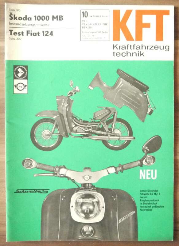 KFT Skoda 1000 MB Schwalbe KR 51 1S Simson Kleinroller DDR Zeitschrift 1968