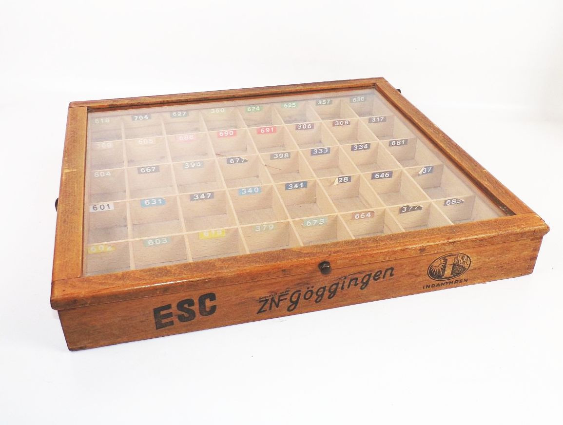 Alte Verkaufsvitrine ESC ZNF Indanthren Göggingen Nähseide Reklame Werbung