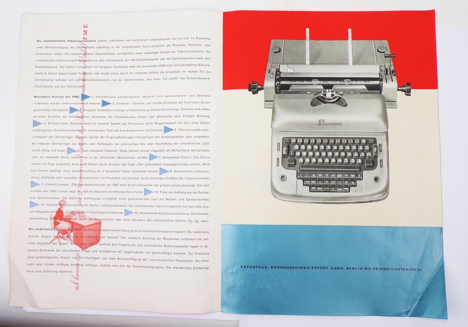Prospekt FME Fakturiermaschine DDR Rechenmaschine 1962