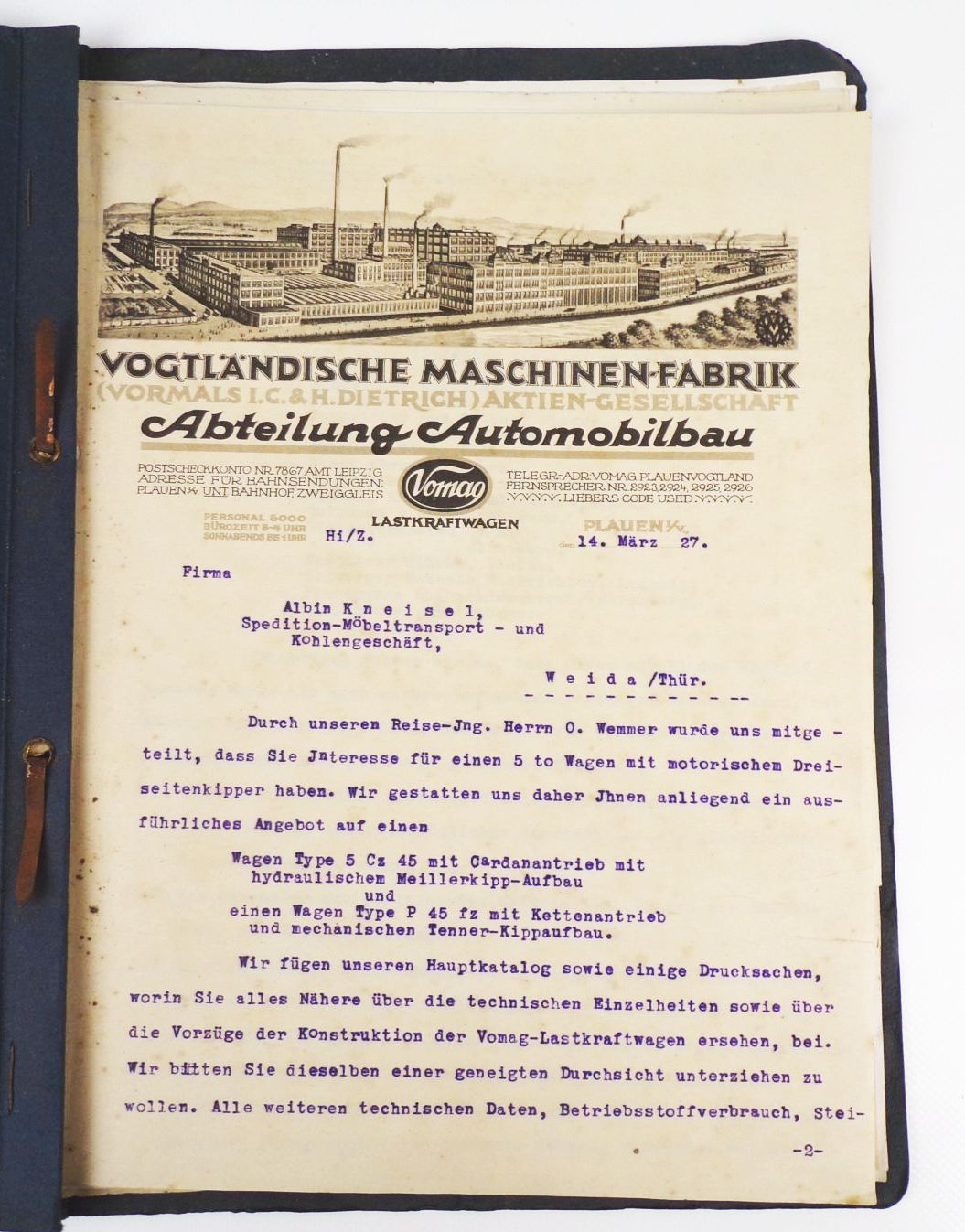 Vomag Plauen Automobil Lastkraftwagen Angebot 1927 Fotos Prospekte