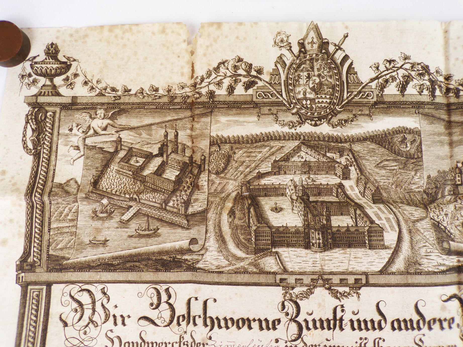 Uralter Gesellenbrief Zimmermann 1796 Weingarten Kupferstich Rarität