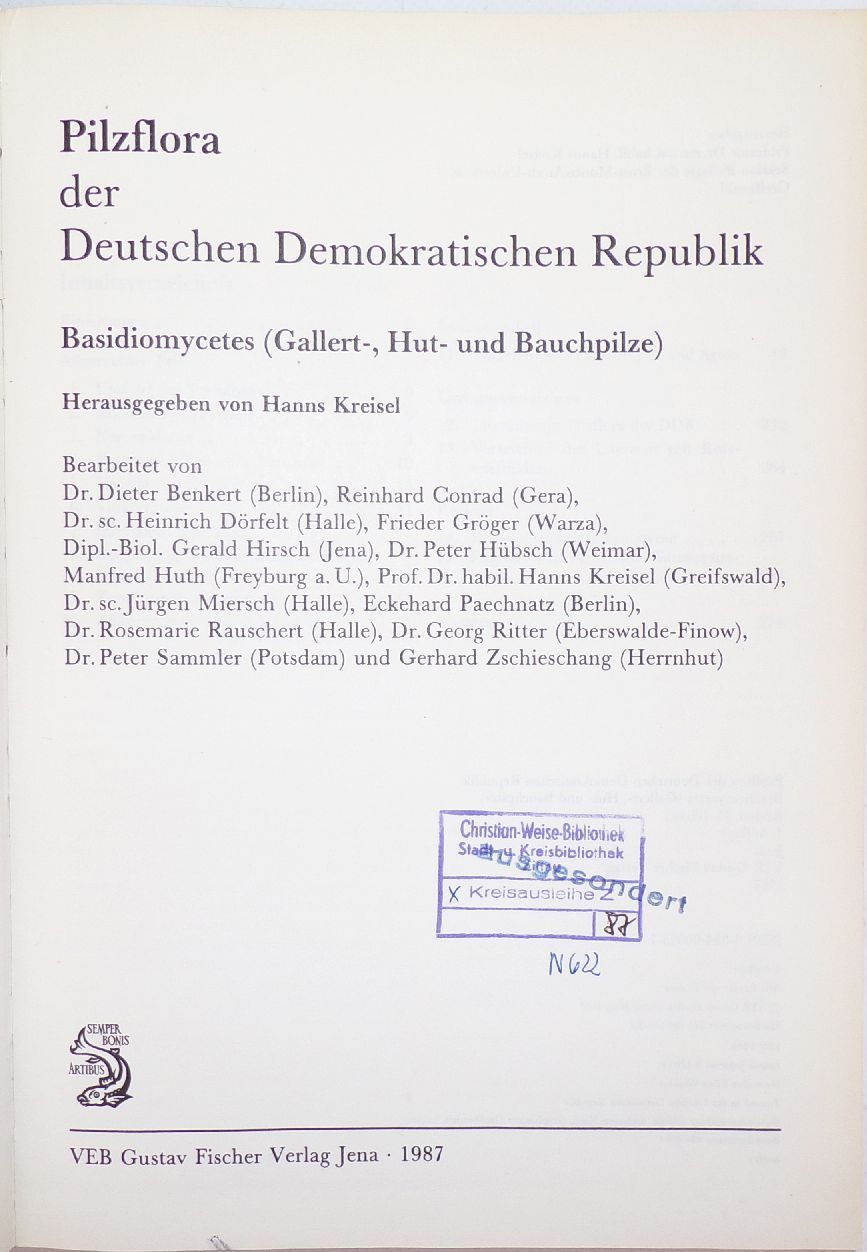 Pilzflora der Deutschen Demokratischen Republik 1987 Hanns Kreisel