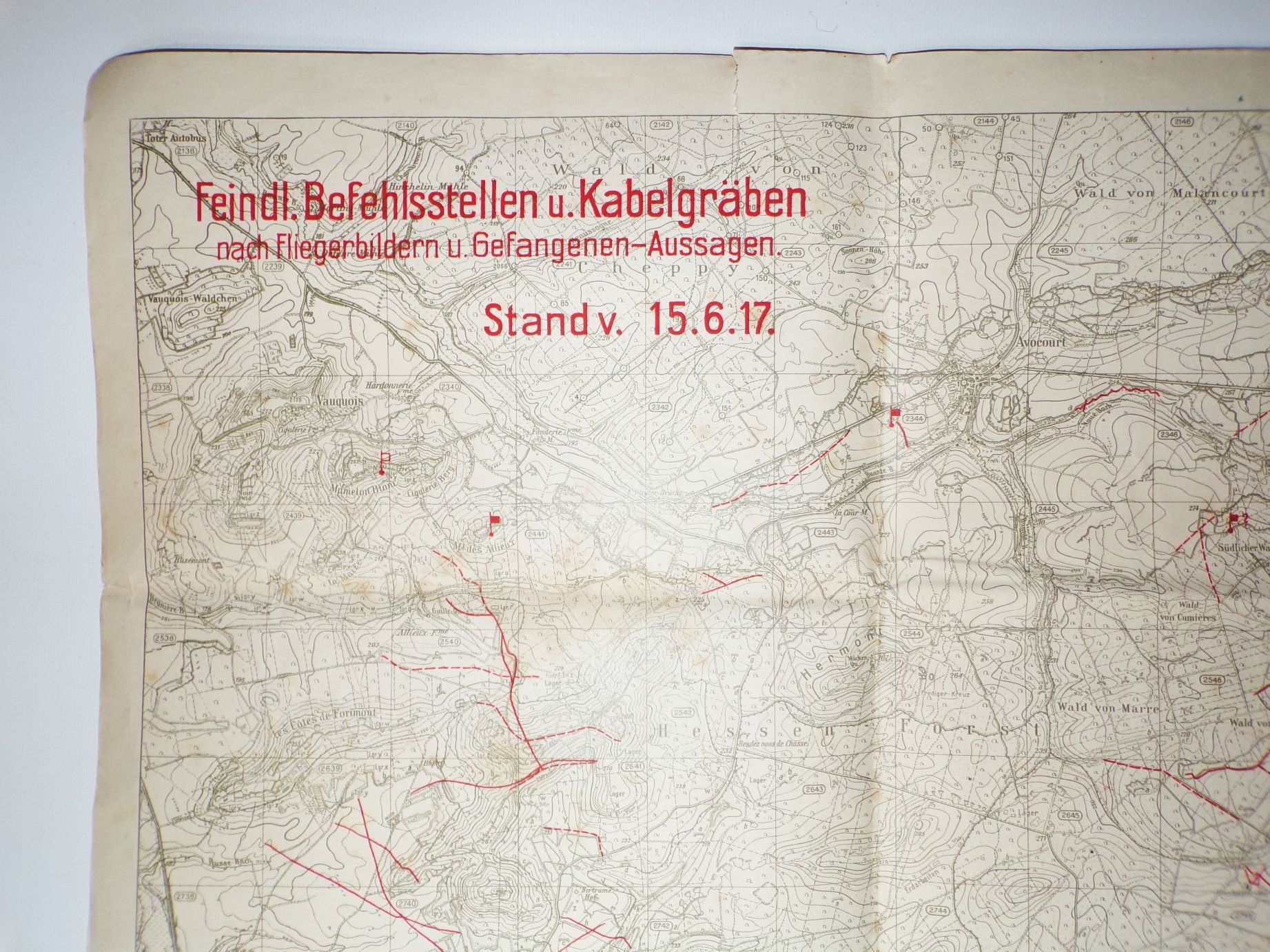 Landkarte feindliche Befehlsstellen Kabelgräben 1917 Neuvilly Esnes Blercourt