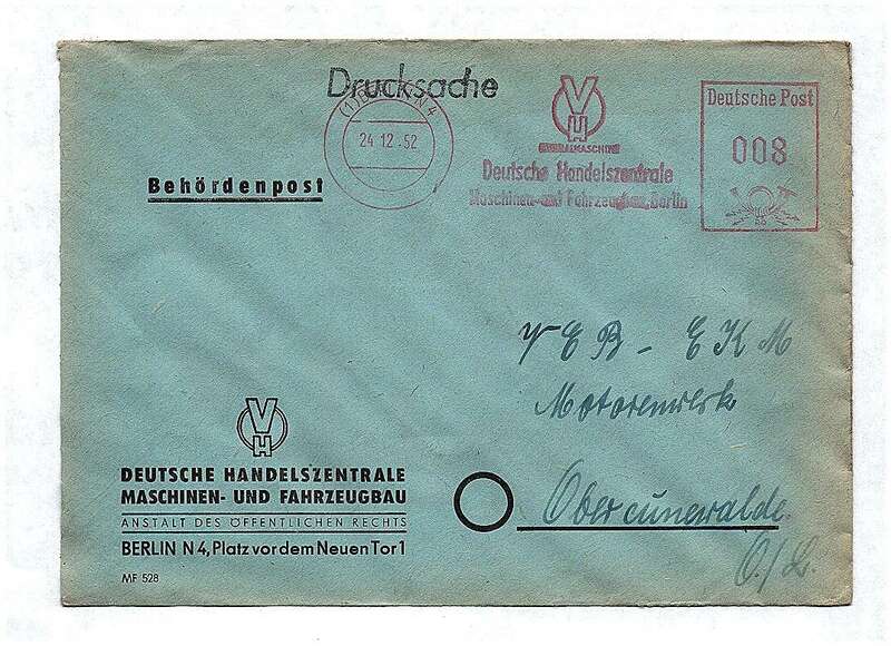 Drucksache 1952 DDR Deutsche Handelszentrale Berlin Behördenpost