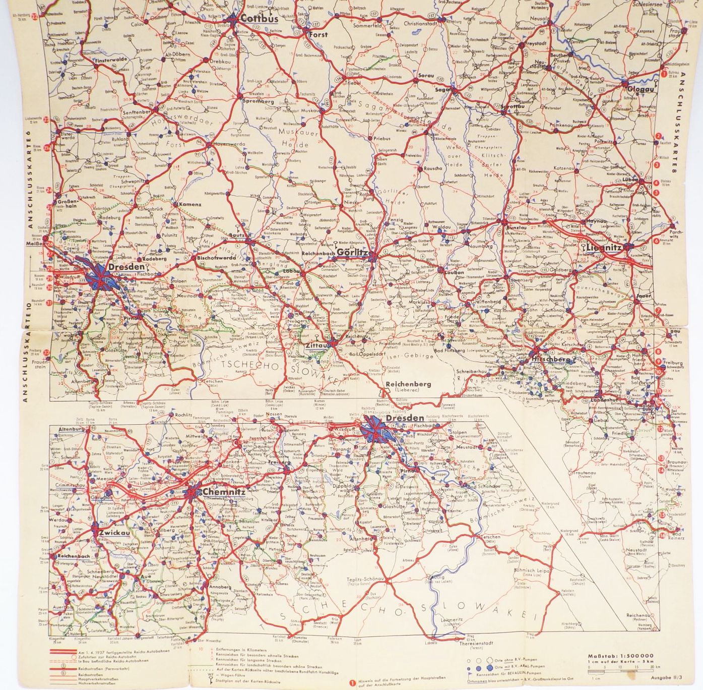 BV Aral 7 Landkarte Liegnitz Glogau Görlitz Dresden 1930 er