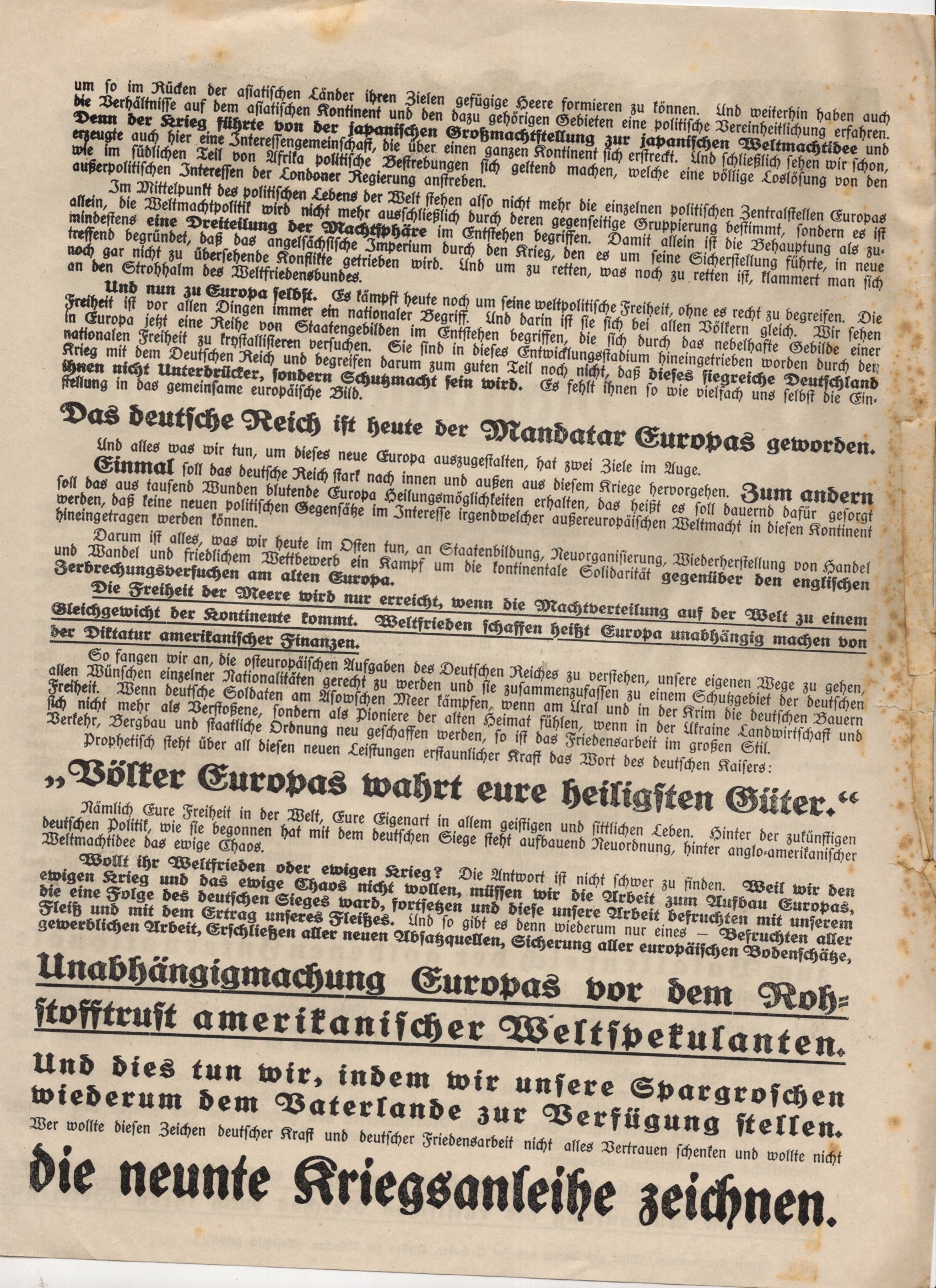 Flugblatt 1 Wk Der Mandatar Europas Türkei Kriegsanleihe