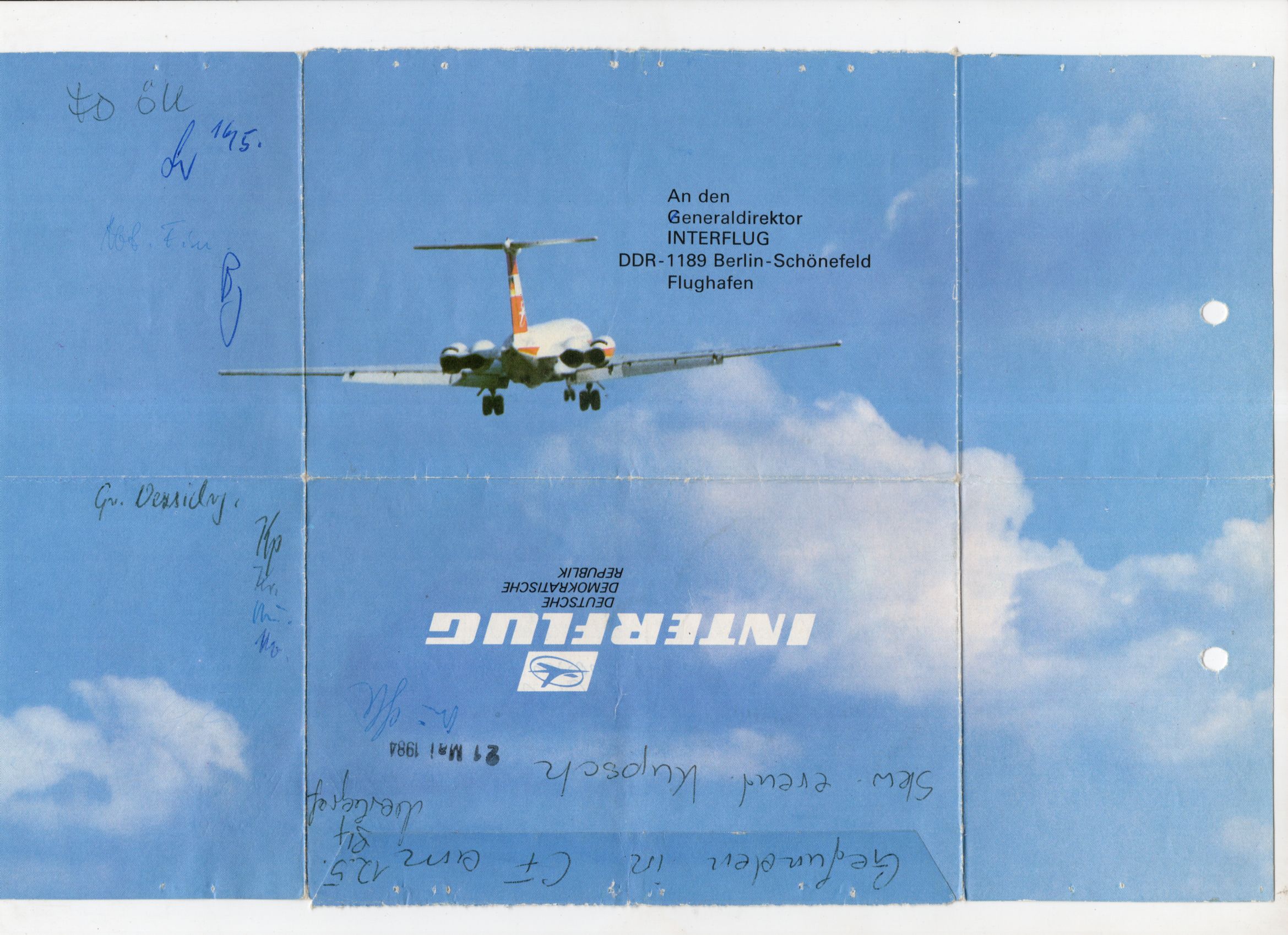 Interflug Brief Kritik Meinung 1984 Ministerium für Verkehrswesen 