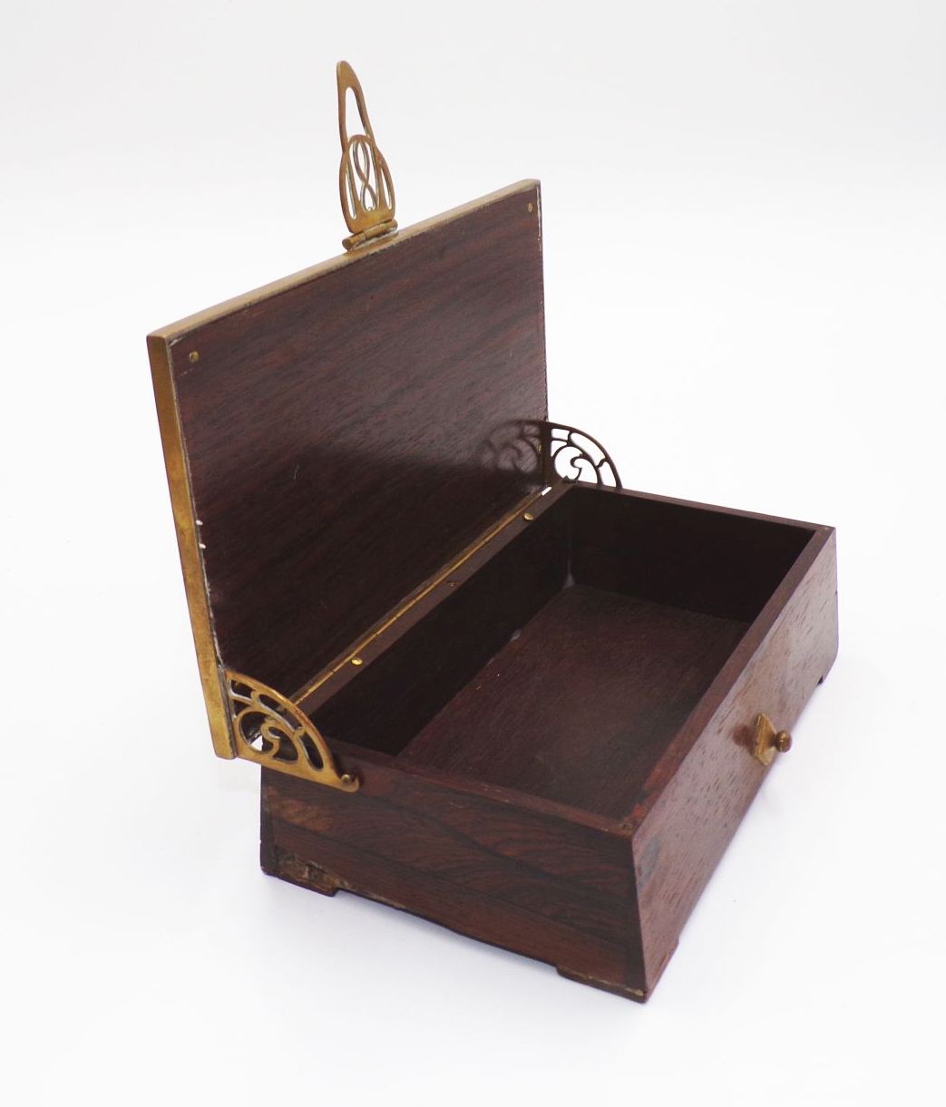 Jugendstil Erhard u Söhne Schatulle Messing Einlage Palisander Dose