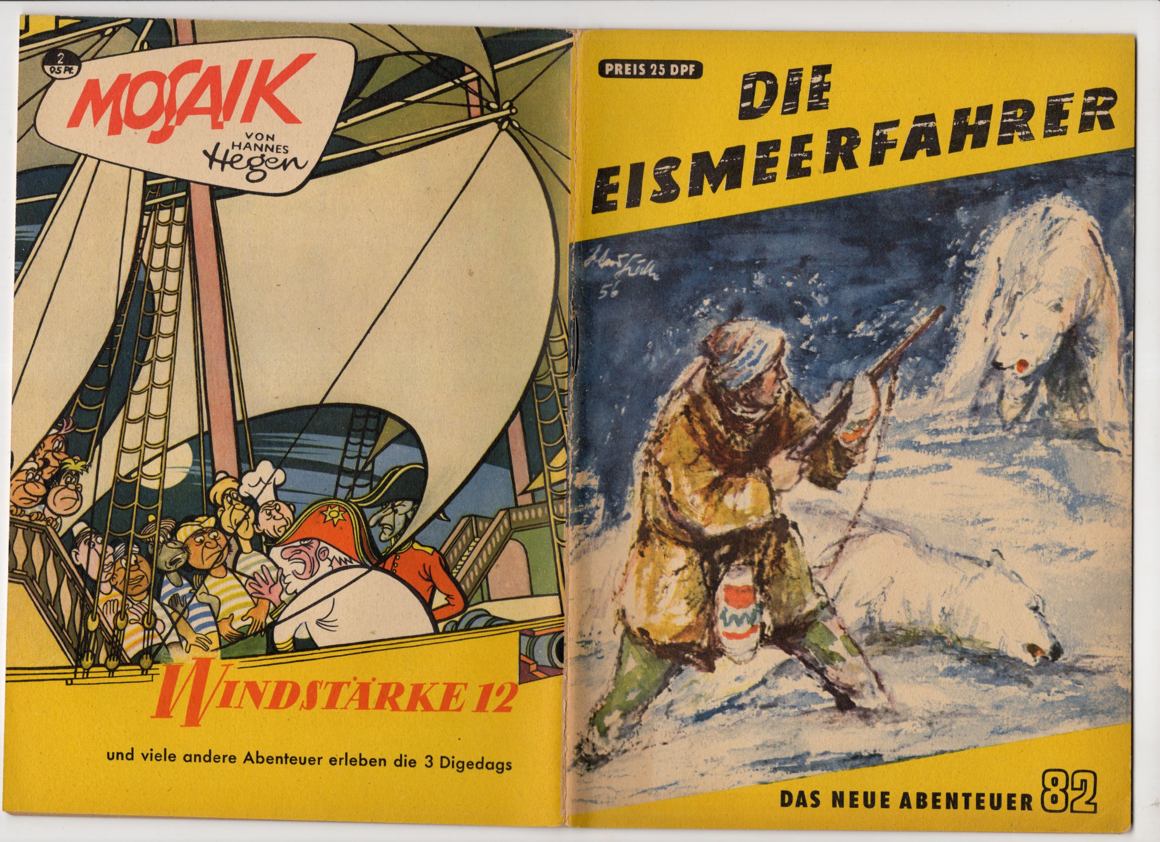 Das neue Abenteuer Nummer 82 mit Mosaik Reklame zu Heft 2 Hannes Hegen