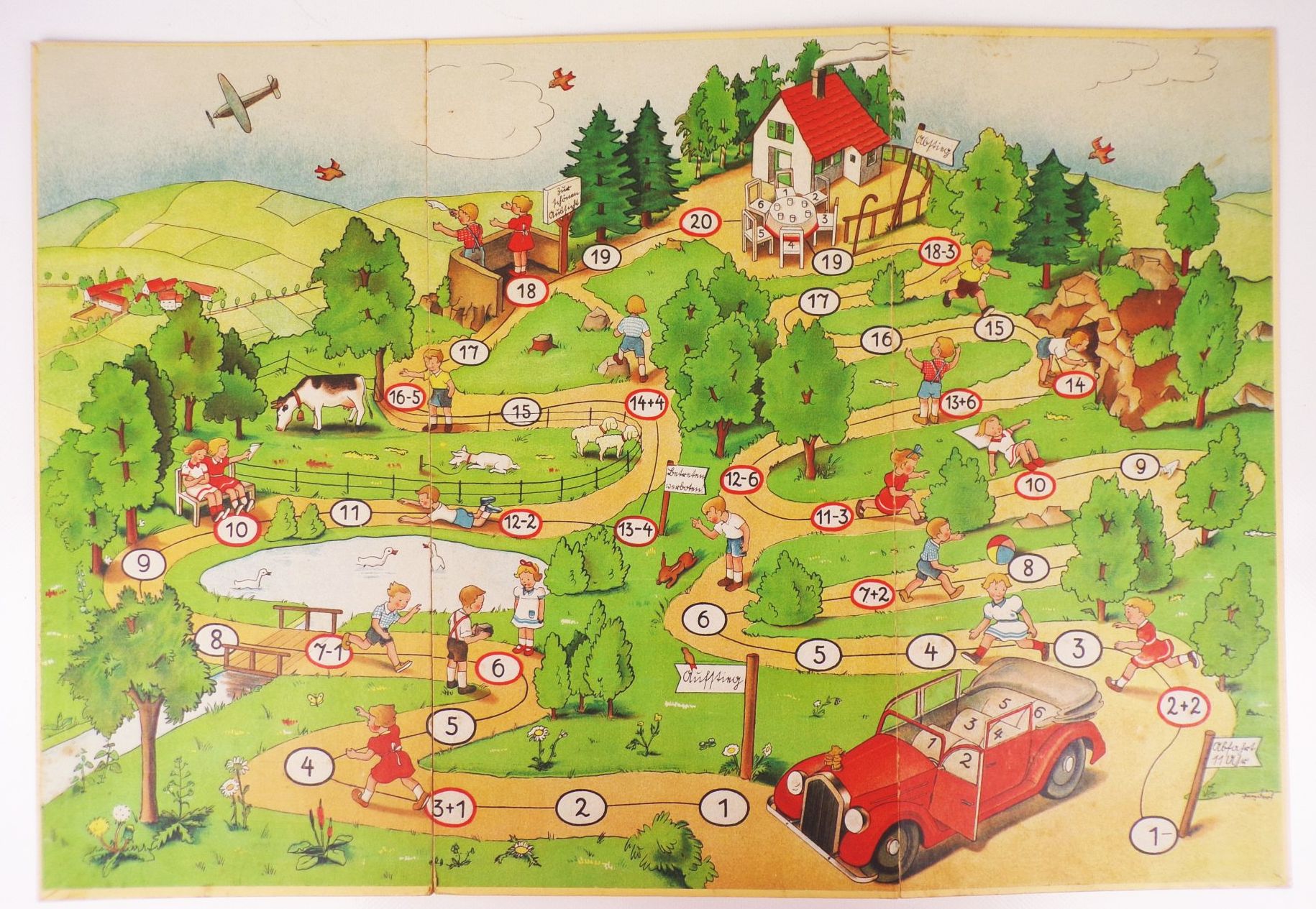 Ein fröhlicher Kinderausflug Scholz Mainz 1930 er Würfelspiel Brettspiel