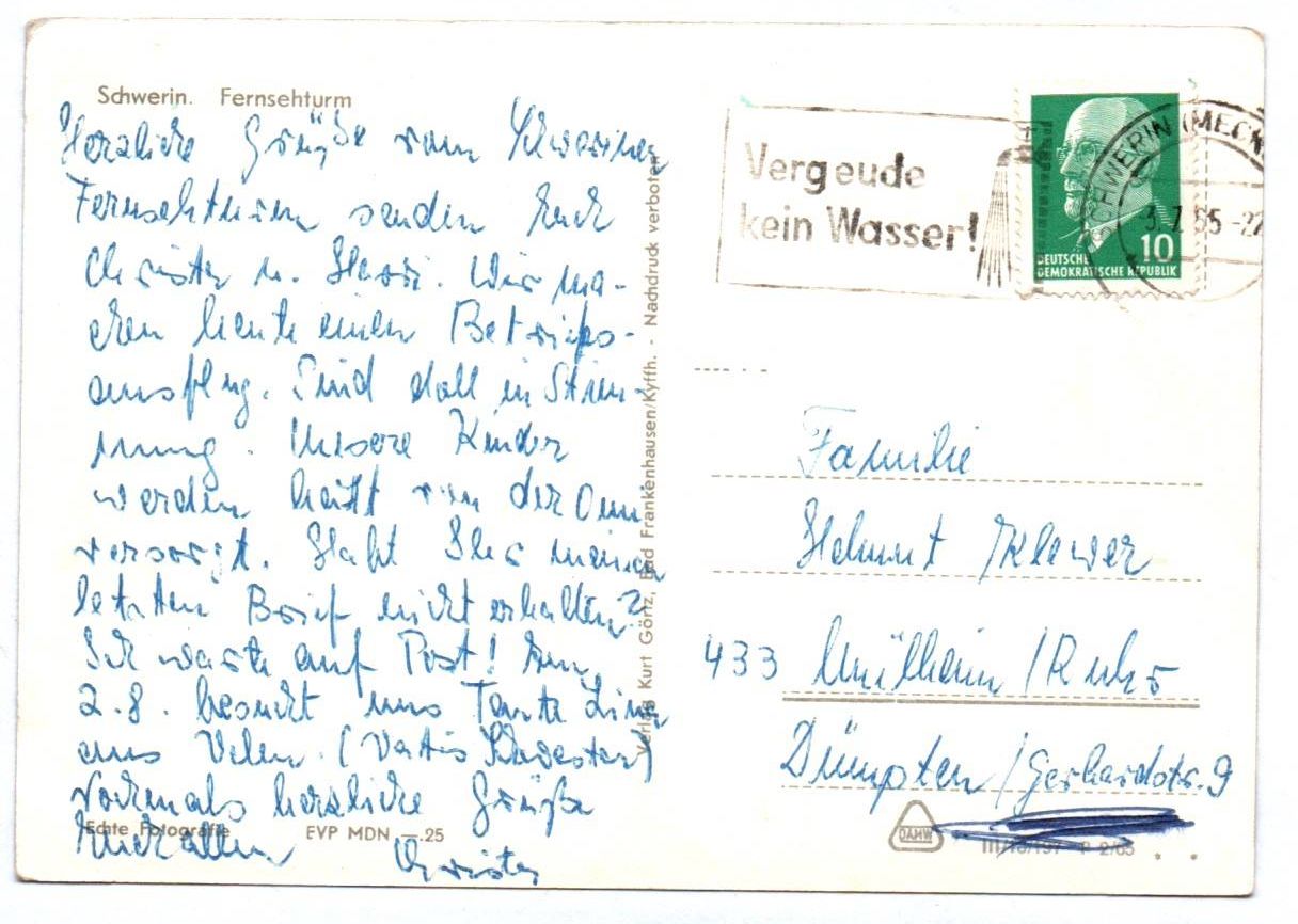 Ak Schwerin Fernsehturm DDR Postkarte 1965 Ak Schwerin Fernsehturm DDR Postkarte 1965