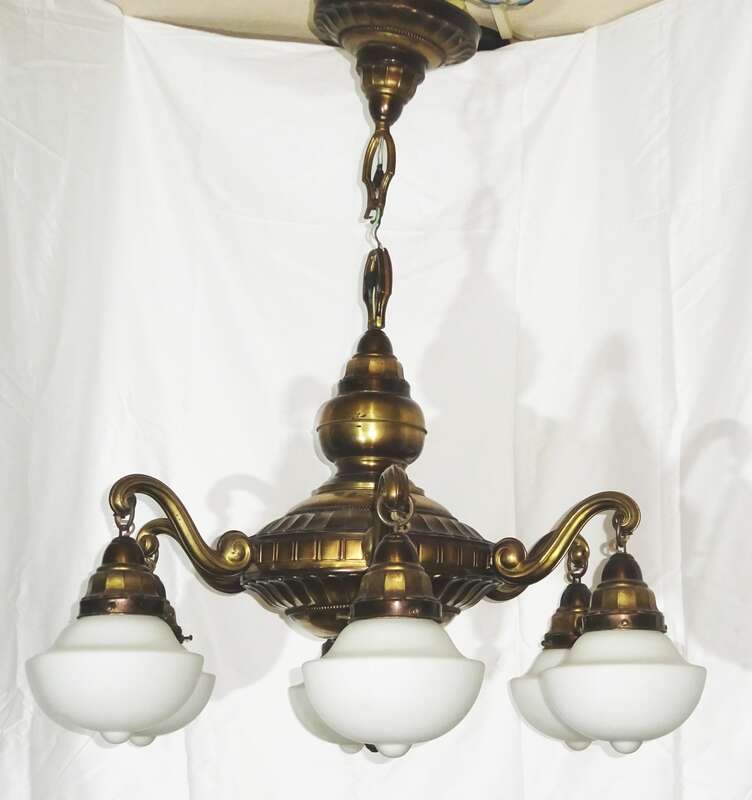 Alte XL Deckenlampe Kronleuchter Lüster Messing 8armig um 1900 Glas Lampe