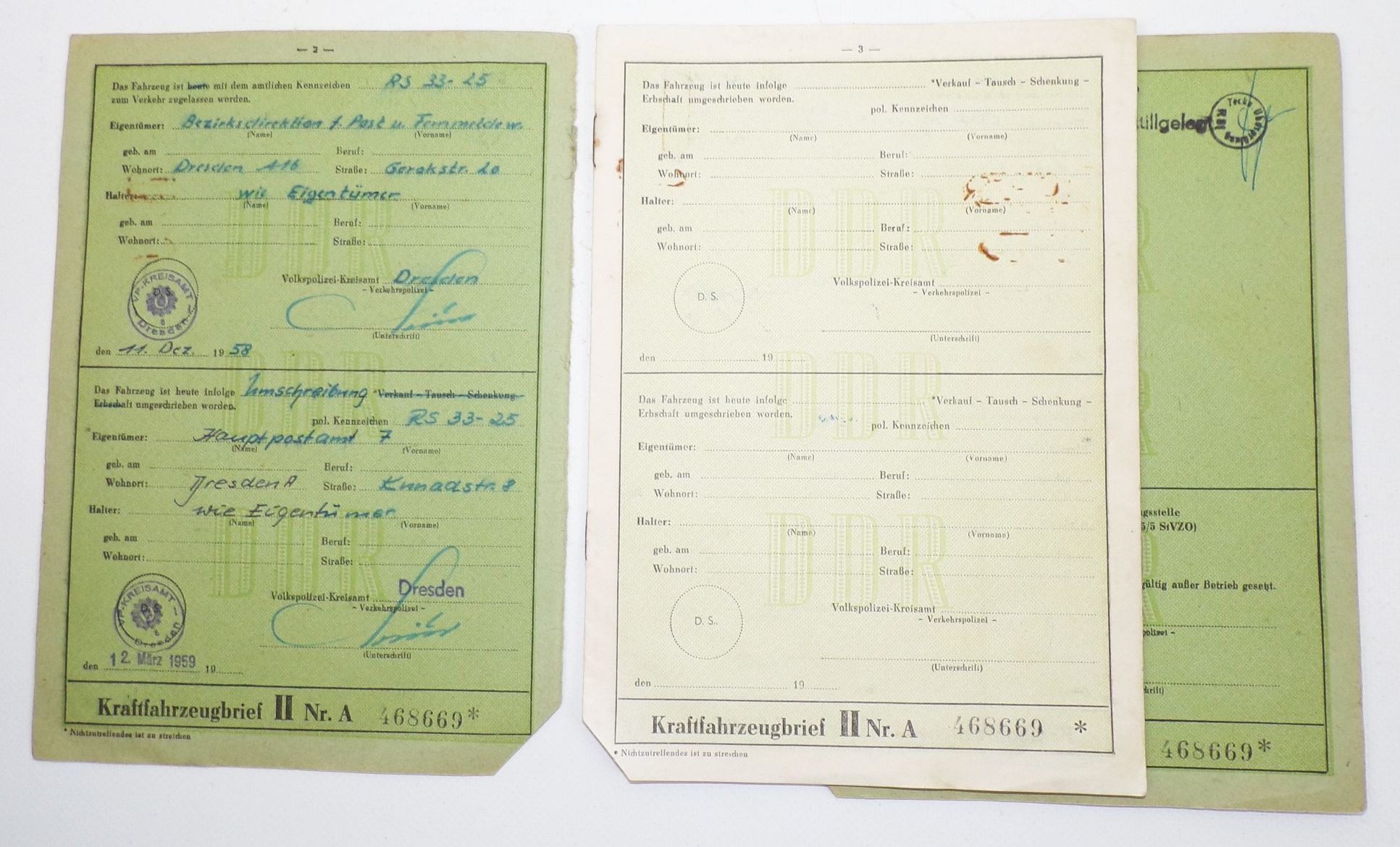 Kfz Brief AWO 425 Simson Suhl Baujahr 1954 DDR