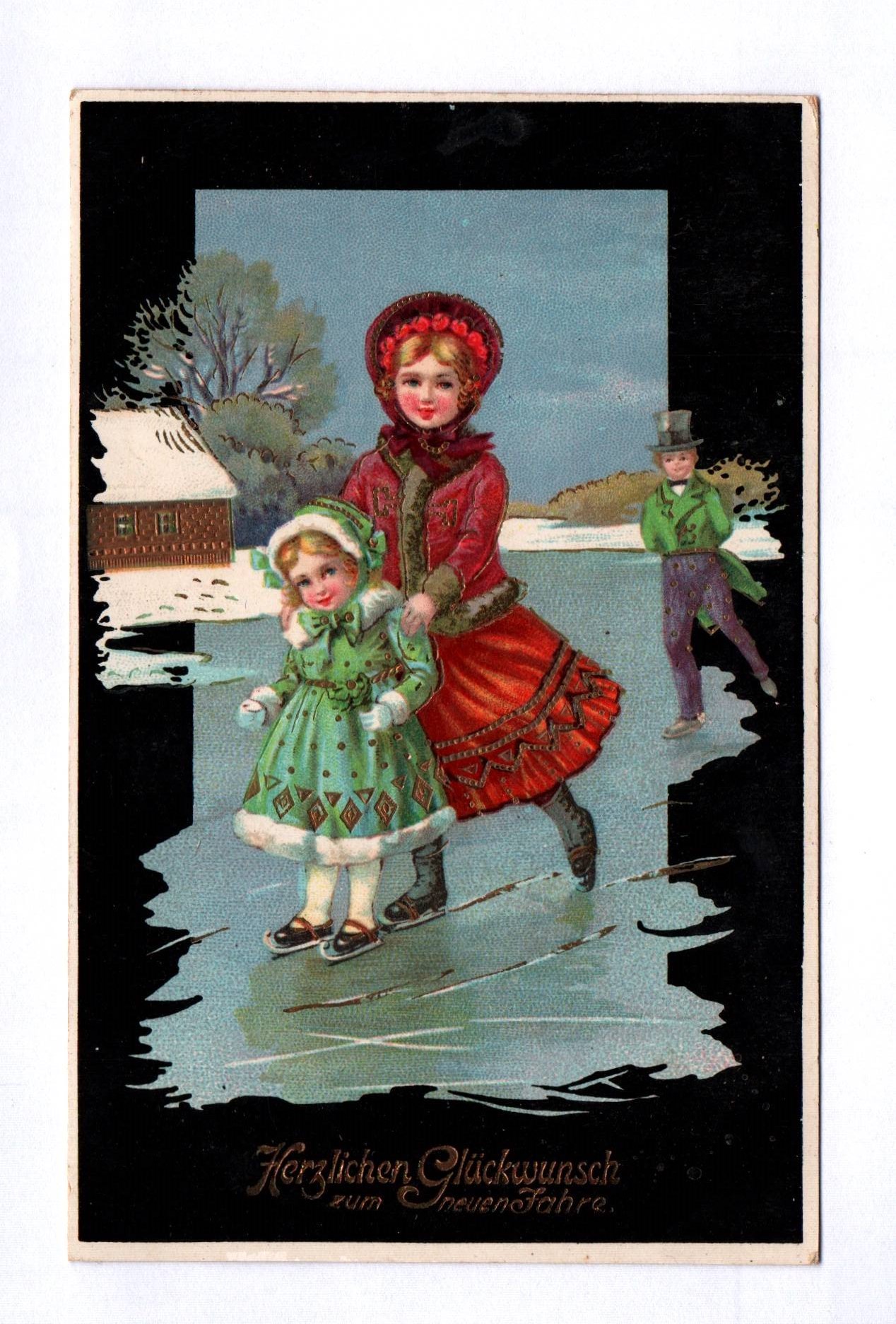 Litho Ak Kinder beim Schlittschuhfahren 1912 Herzlichen Glückwunsch Neujahr Litho Ak Kinder beim Schlittschuhfahren 1912 Herzlichen Glückwunsch Neujahr
