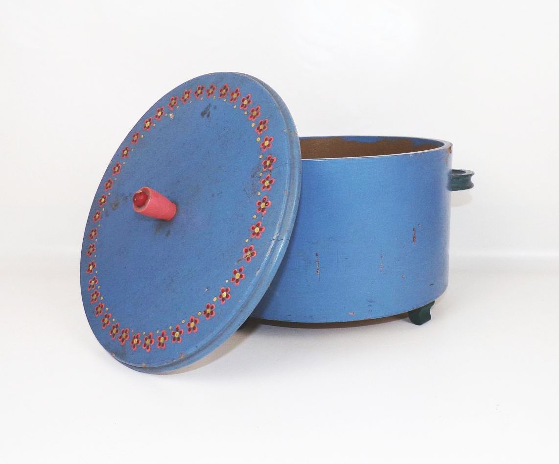 Alter Holztopf handbemalt Dose Wolle Behälter Erzgebirge Handarbeit 