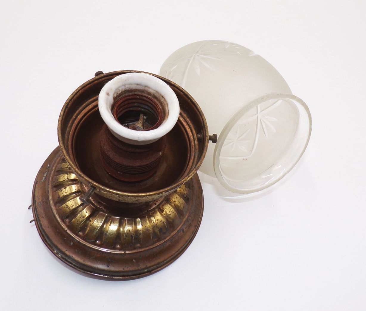 Alte Deckenleuchte Antik um 1900 Messing Glas E27 Lampe