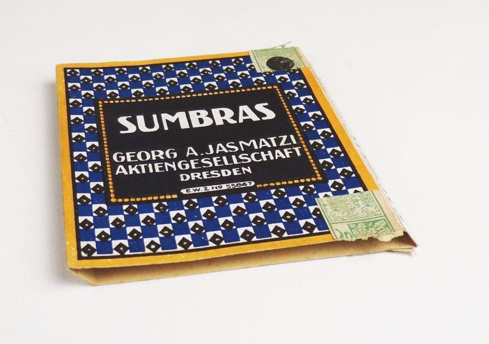 Alte Pappschachtel Sumbras Georg Jasmatzi Dreden um 1910 Zigarettendose