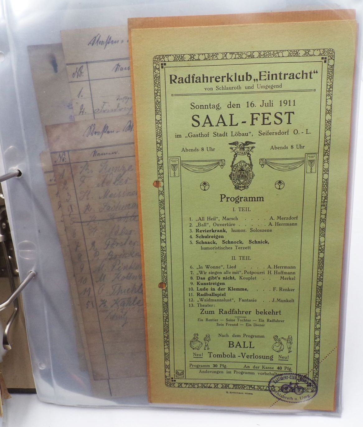 Ordner Dokumente Görlitz Schlauroth Radfahrerverein um 1900