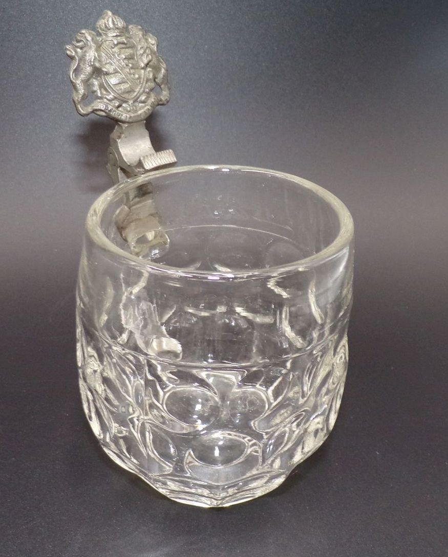 Alter Bierkrug aus Glas ohne Zinndeckel Sachsen Wappen um 1900 Alter Bierkrug aus Glas ohne Zinndeckel Sachsen Wappen um 1900