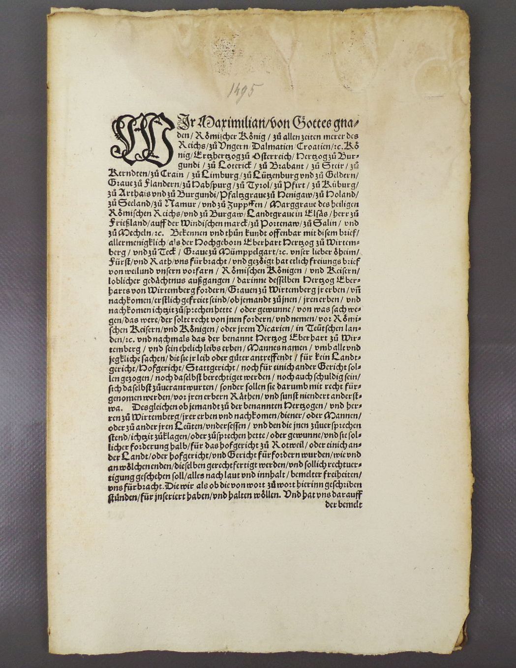 Alter Druck 1495 König Maximilian Württemberg Alter Druck 1495 König Maximilian Württemberg