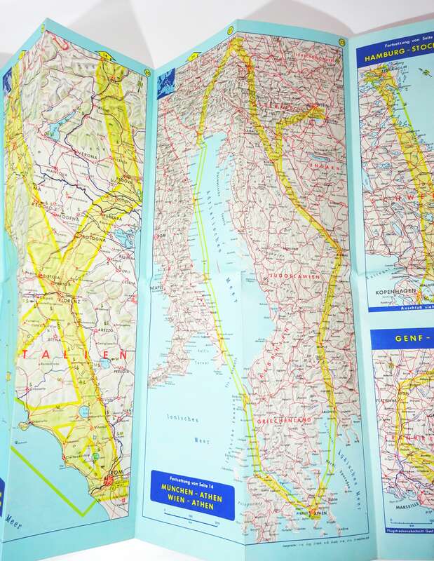 Lufthansa Fluggast Streckenkarte 1960er Faltkarte