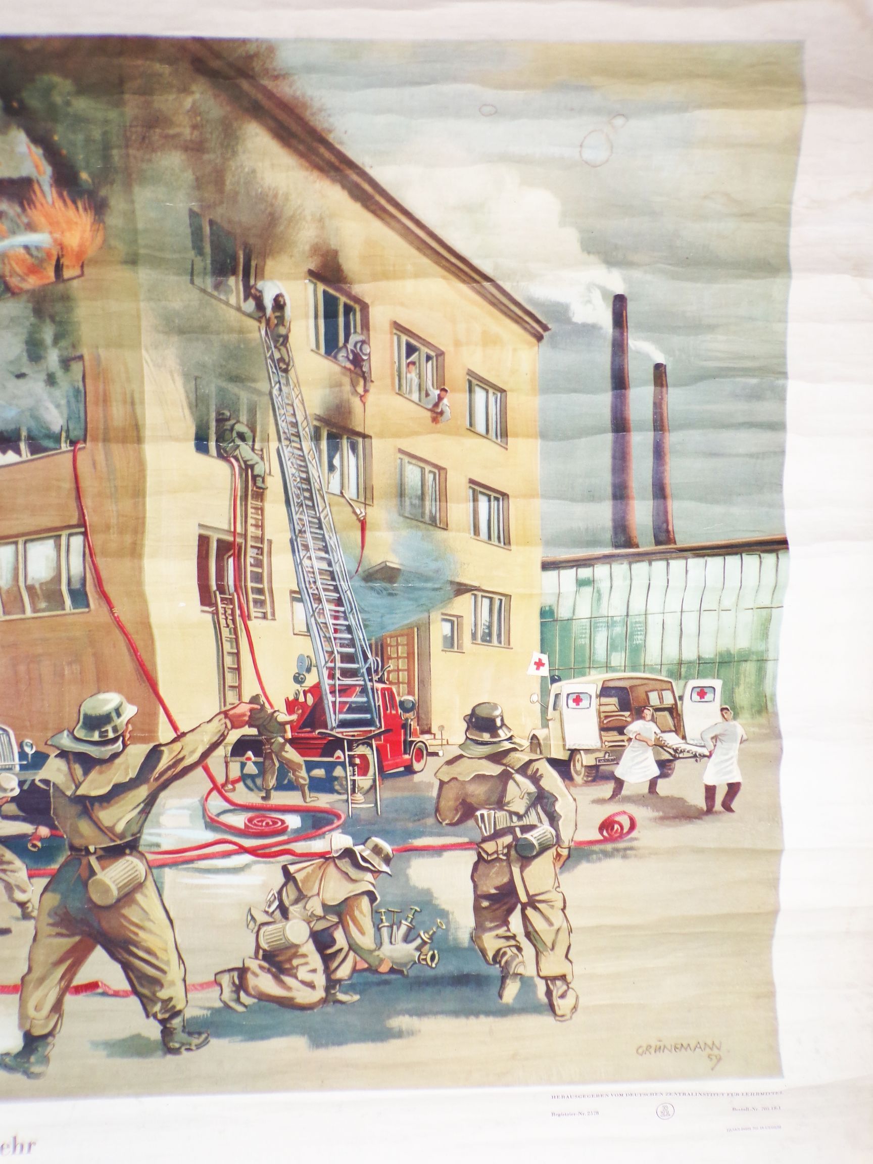 Alte Rollkarte unsere Feuerwehr DDR Wandtafel Grunemann Vintage Deko 