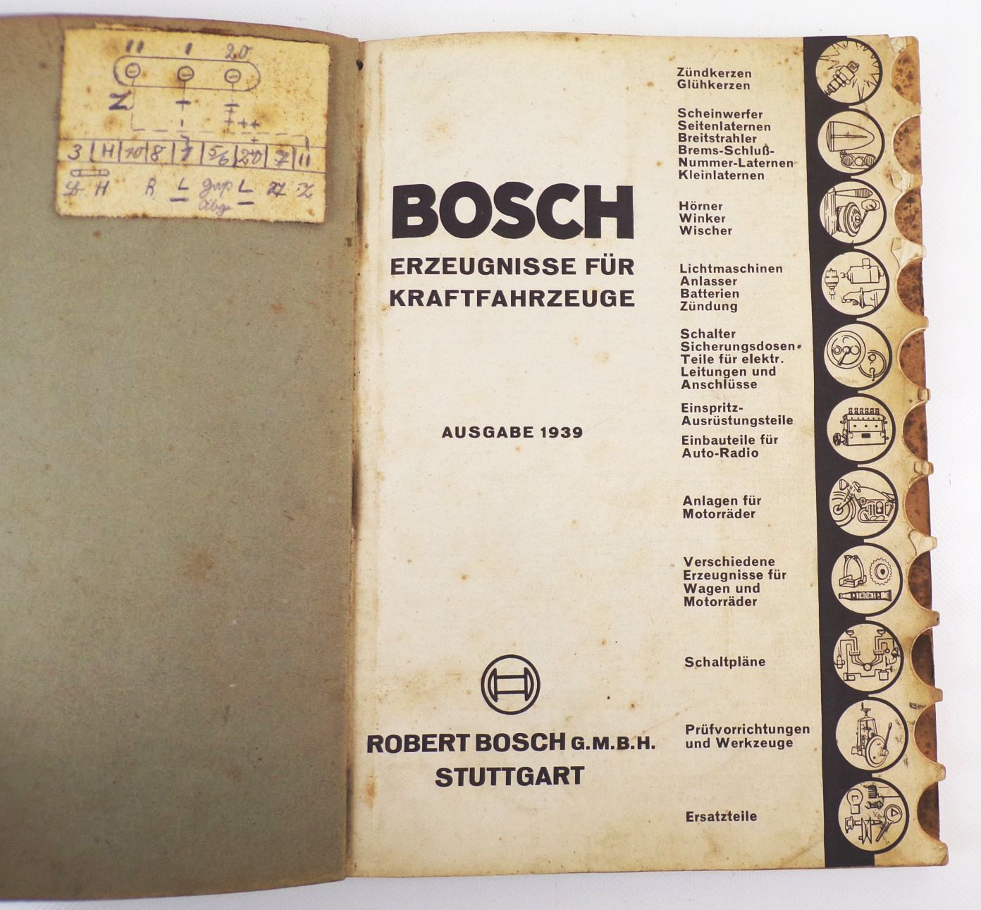 Alter Bosch Katalog Erzeugnisse für Kraftfahrzeuge 1939 Oldtimer Auto Zubehör