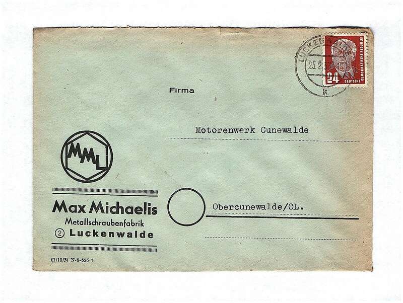 Brief DDR 1953 Metallschraubenfabrik Luckenwalde Briefkuvert