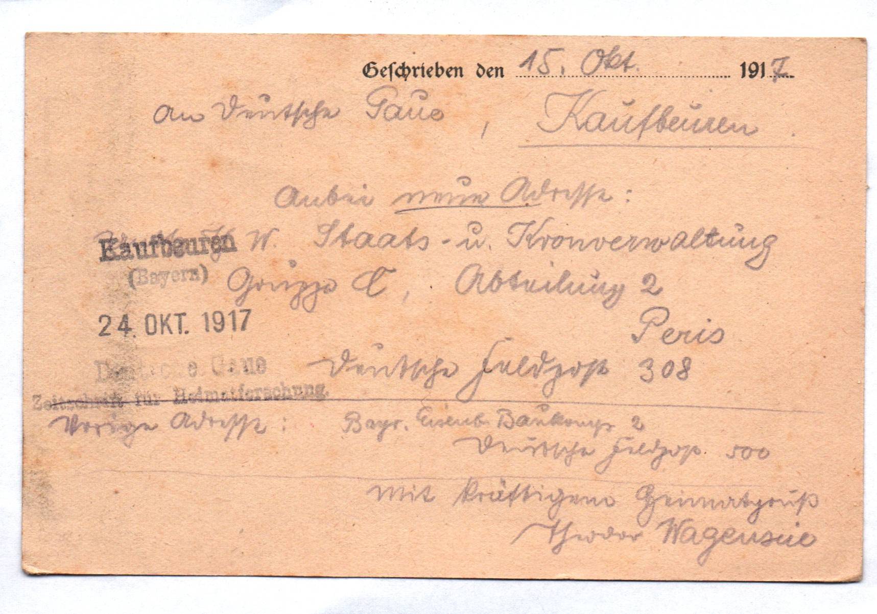 Feldpostkarte bayerische Eisebahn Bau Kompanie 2 Deutsche Feldpost 308 Feldpostkarte bayerische Eisebahn Bau Kompanie 2 Deutsche Feldpost 308