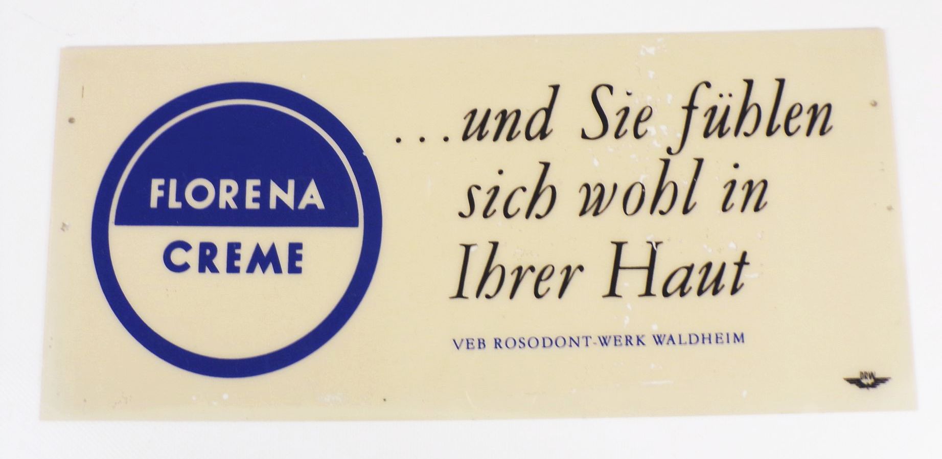 Altes Werbeschild Florena Creme VEB Rosodont Werk Waldheim Abteilschild