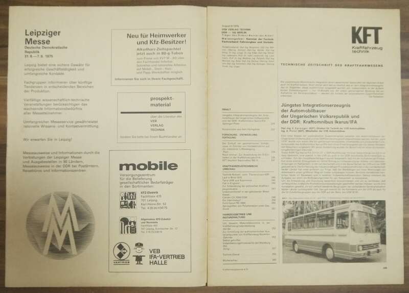 KFT VEB Berlin August 1975 Ikarus IFA 211 DDR Zeitschrift Sapaoshez 968A