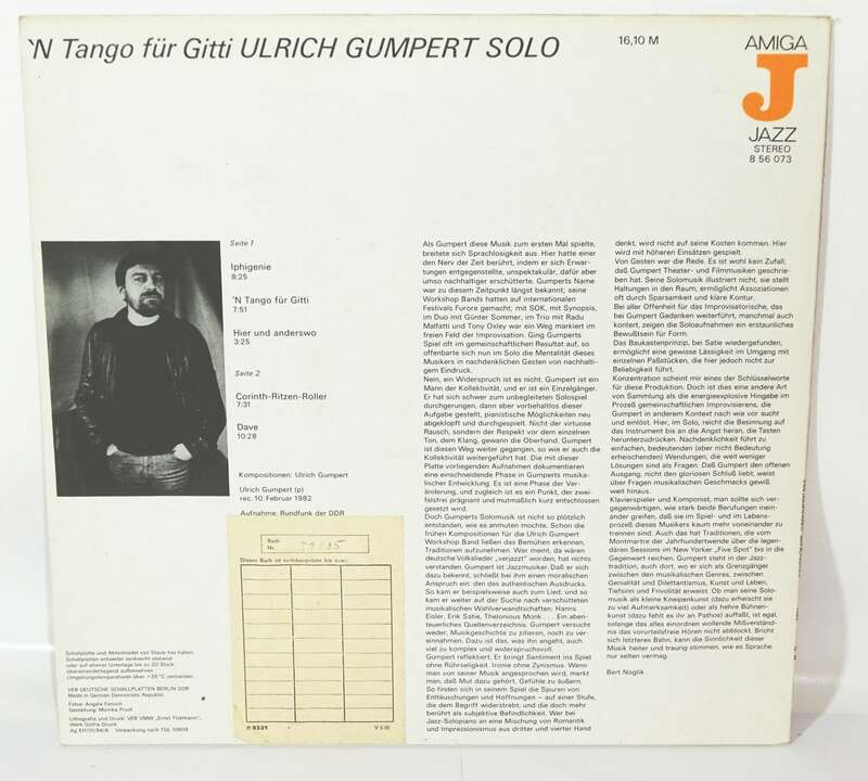 Ulrich Gumpert Solo Vinyl LP Jazz Amiga 856073