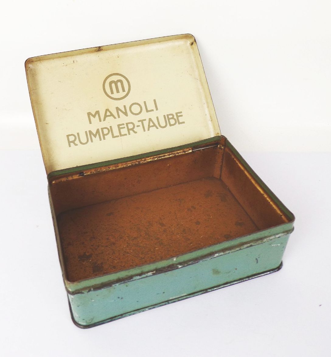 Manoli Rumpler Taube Blechdose 50er Cigaretten Dose Manoli Rumpler Taube Blechdose 50er Cigaretten Dose