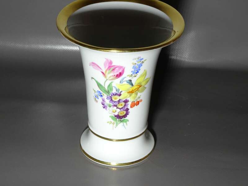 Meissen Vase Blumen Dekor Goldrand 1 Wahl Trichtervase 