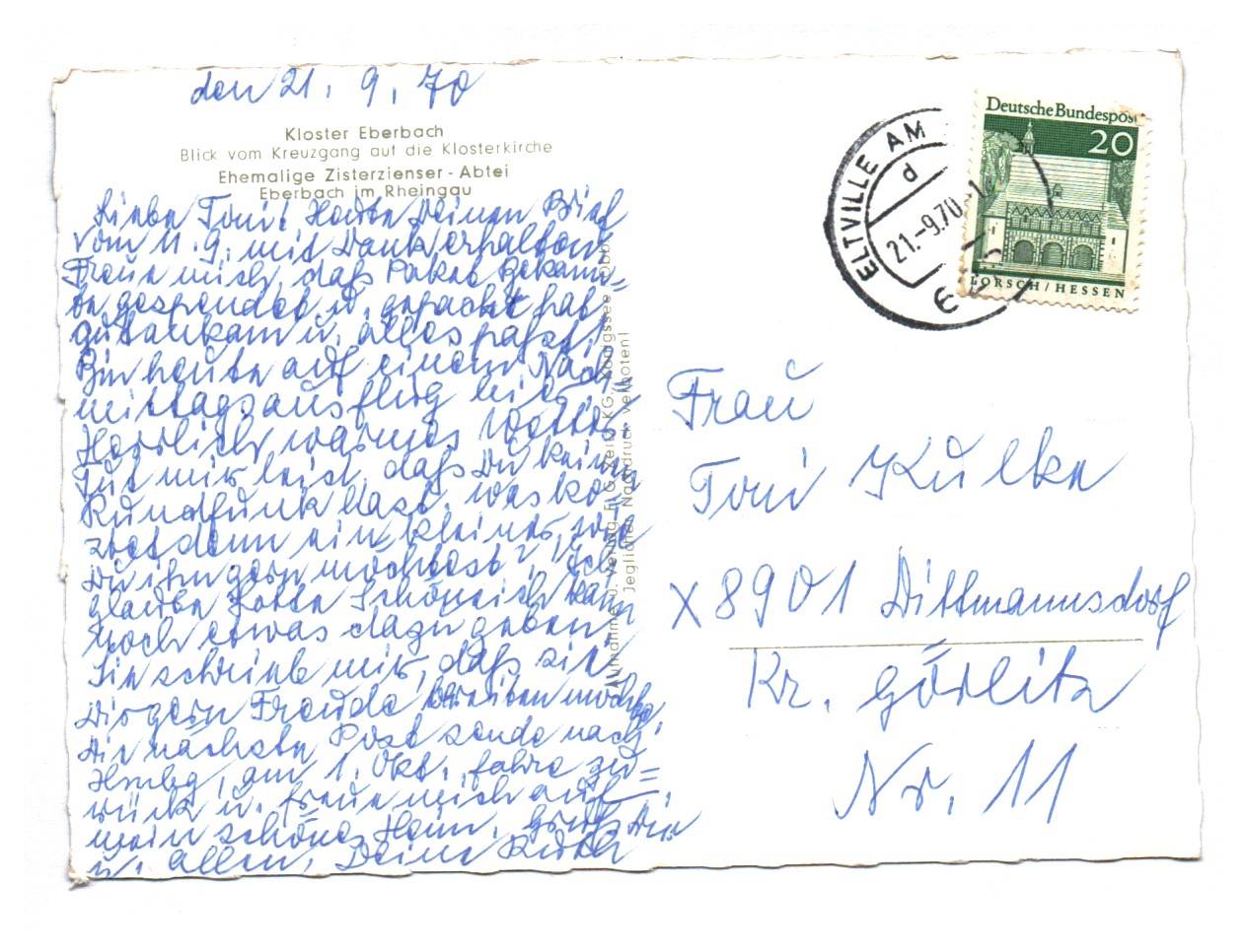 Ak Kloster Eberbach Blick vom Kreuzgang auf die Klosterkirche im Rheingau 1970 Ak Kloster Eberbach Blick vom Kreuzgang auf die Klosterkirche im Rheingau 1970