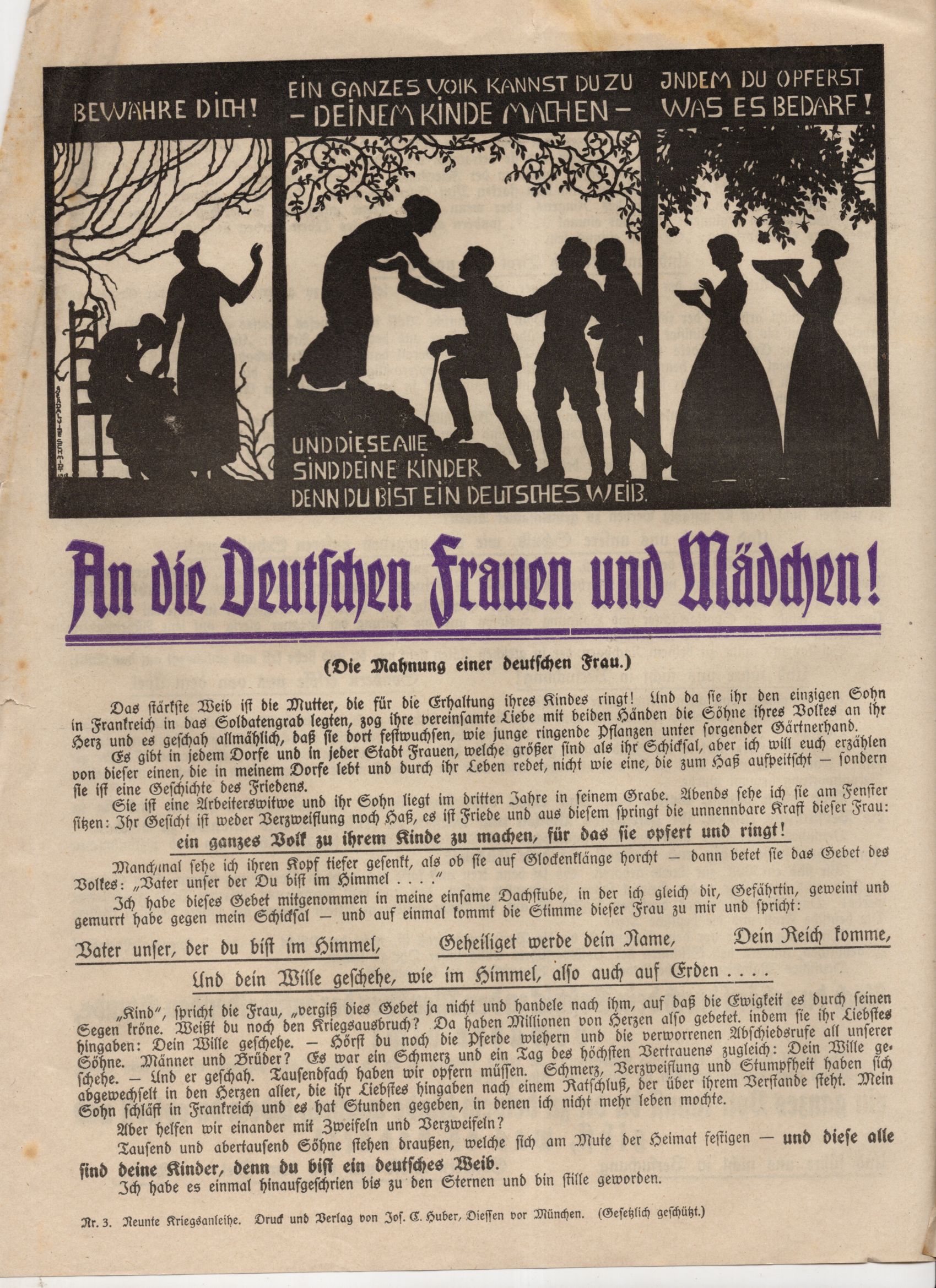Flugblatt 1 Wk An die deutschen Frauen und Mädchen 