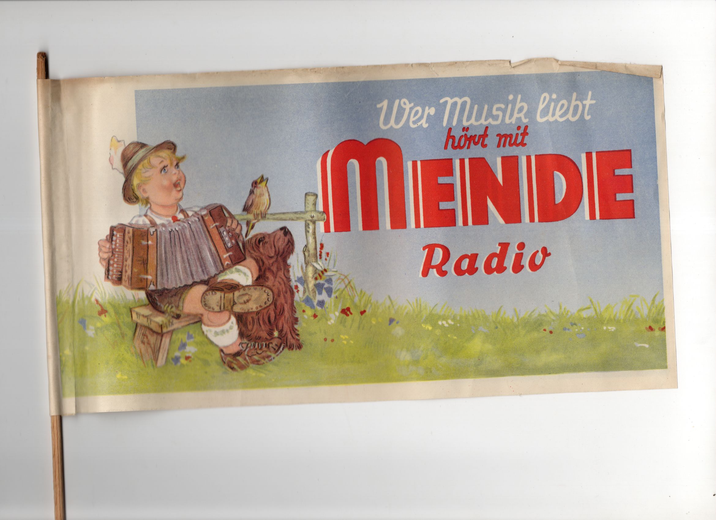Alter Mende Radio Fahne aus Papier Reklame Werbung Sammler 1930er 
