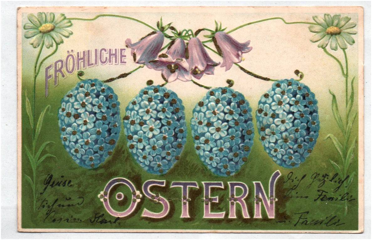 Litho Ak Eier aus Vergissmeinnicht Blumen 1902 Glockenblumen 1904
