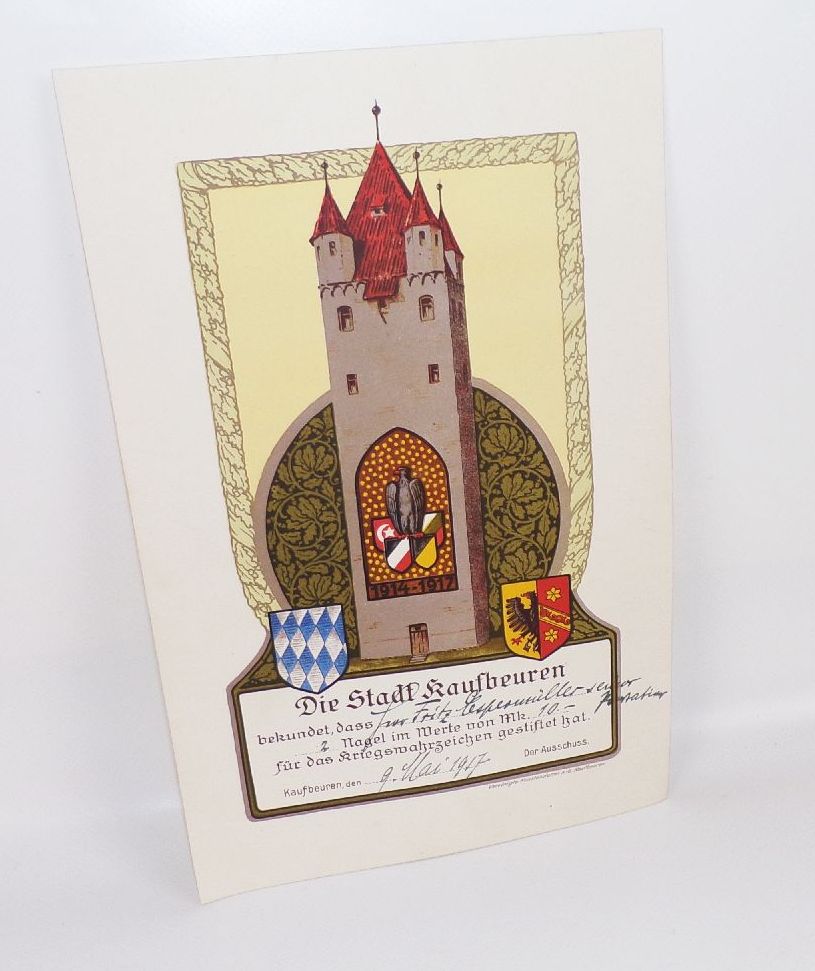 Kaufbeuren Dokumente Lot Ankauf Silbersachen Gold Urkunde Kriegswahrzeichen 1 Wk