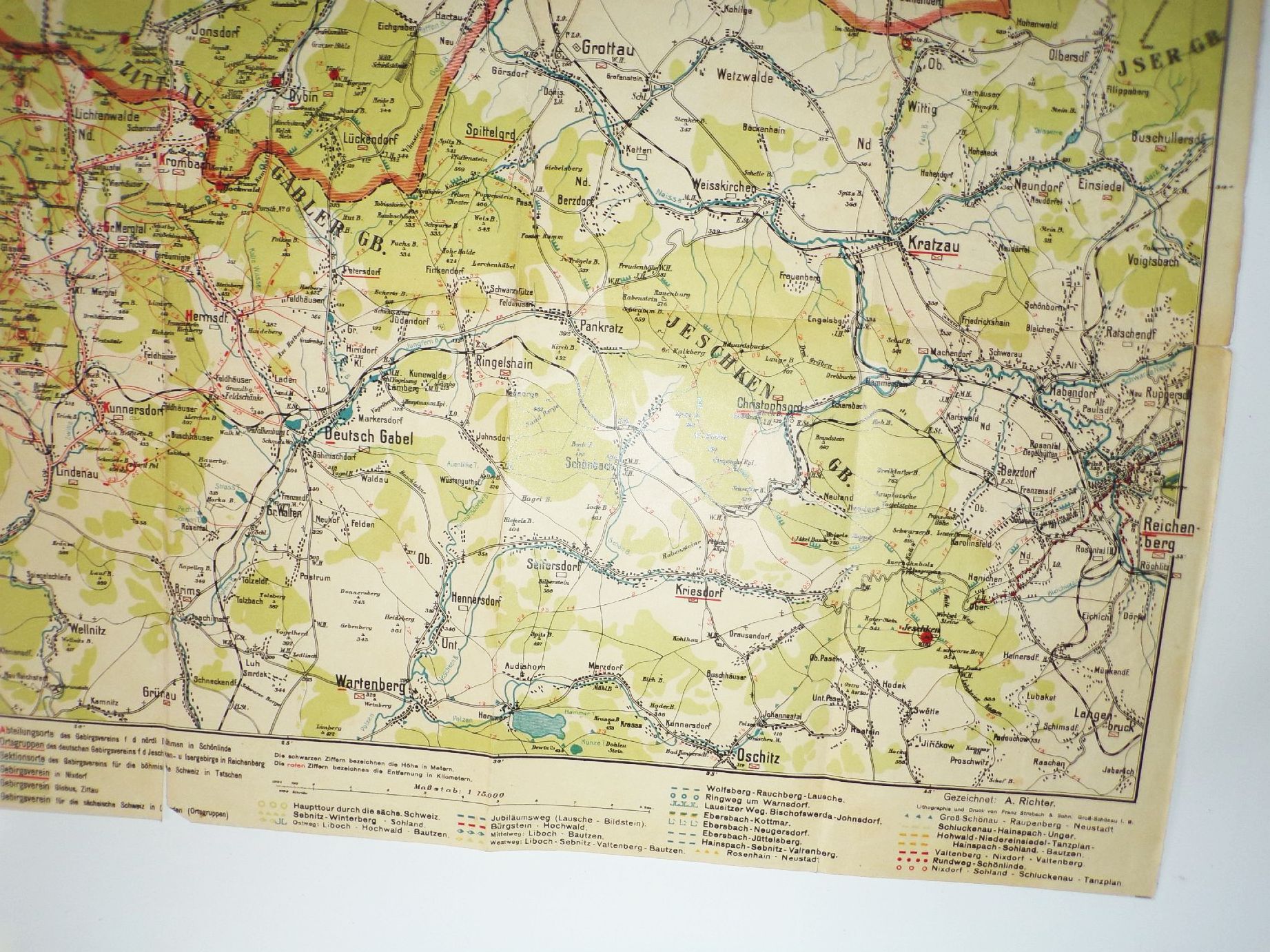 Wanderkarte durch Nordböhmen Richter Gebirgsverein nördliches Böhmen 