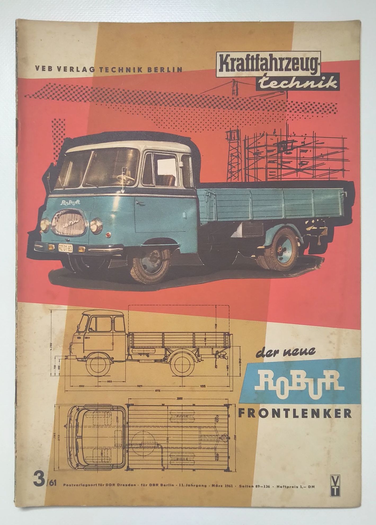 Kraftfahrzeugtechnik Zeitschrift DDR Nr 3 Neuer ROBUR Frontlenker 1961
