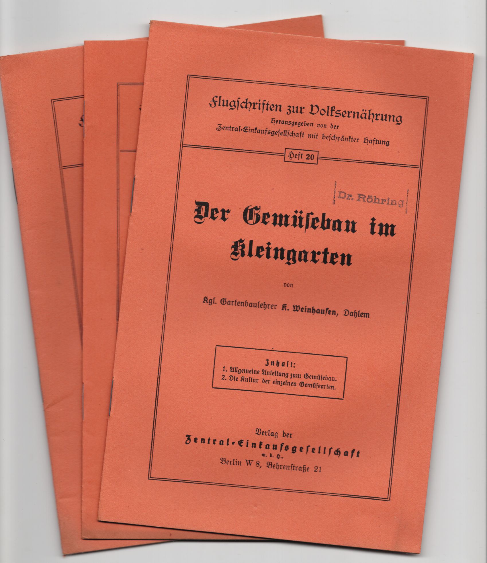 Flugschriften zur Volksernährung 1 Wk Gemüsebau Kartoffel Anbau 3 Stück