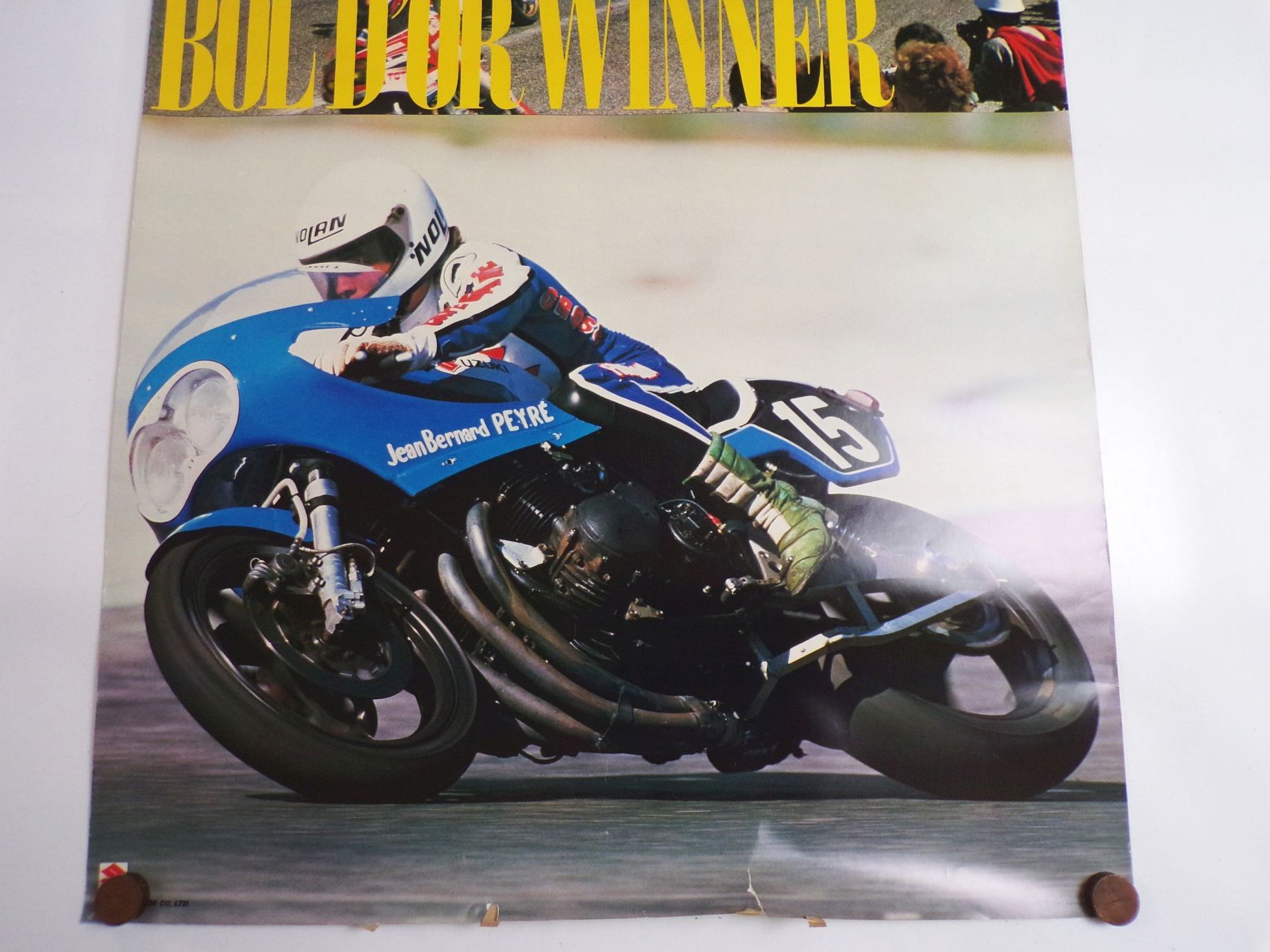 Altes Poster Jean Bernard Peyré Motorradrennen Suzuki Bol Dor Winner