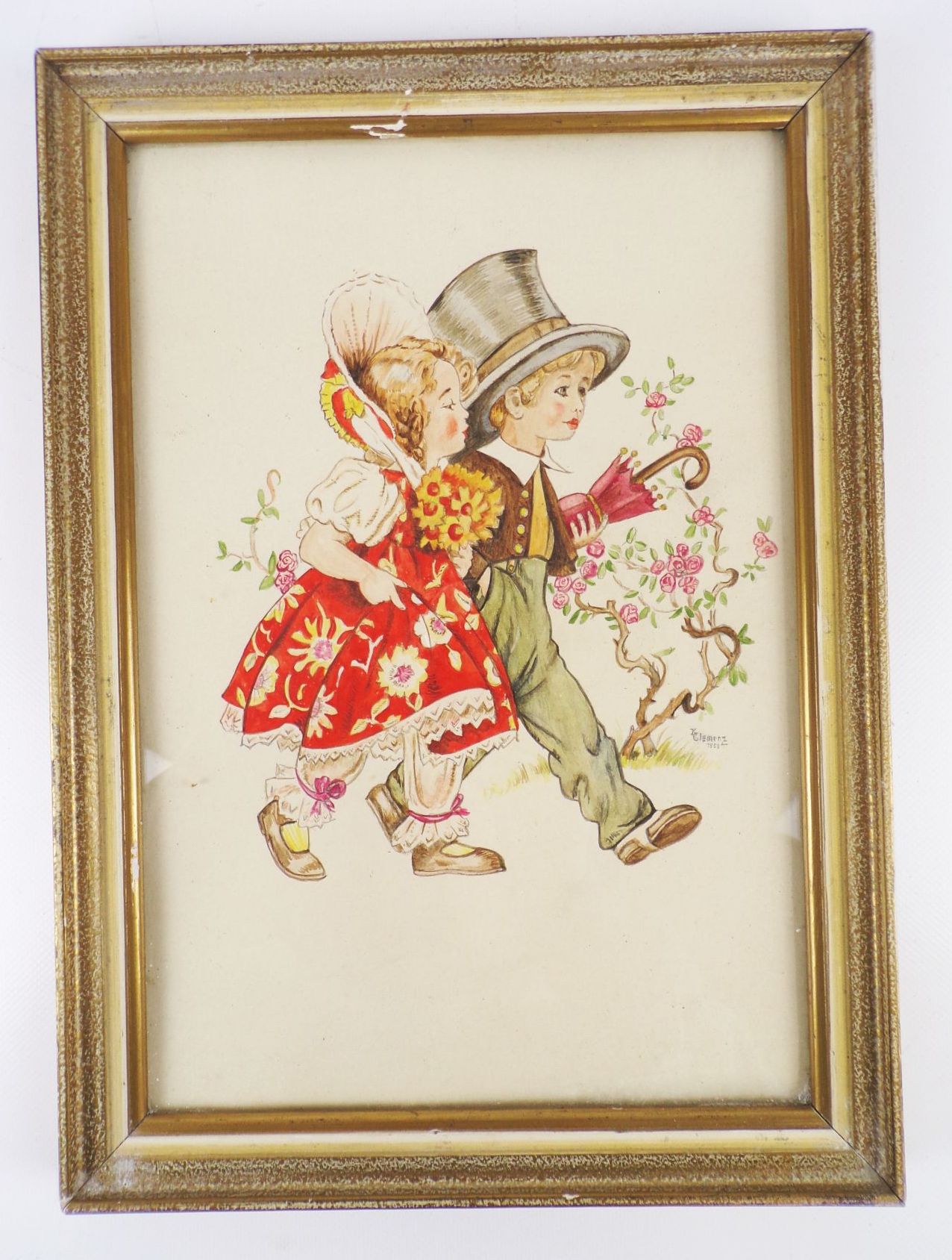 Aquarell Zeichnung Kinder Mode Kindermotiv K Clemenz signiert