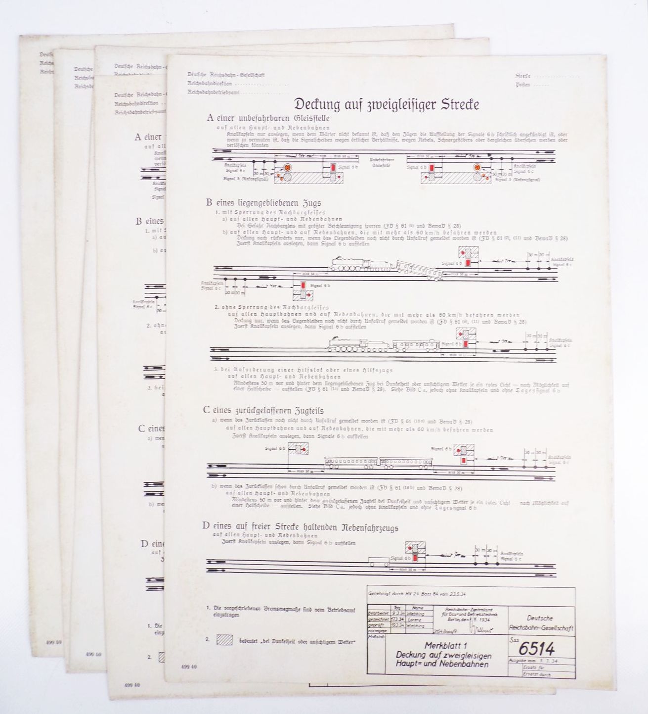 Altes Schild Reichsbahn Merkblatt Deckung auf zweigleisiger Strecke 1934 Berlin