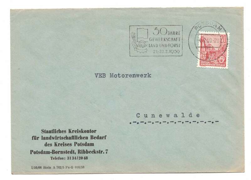 Firmen Brief Staatlicher Kreiskontor Potsdam Bornstedt 1959